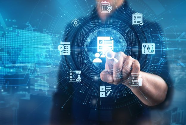 Businessman touching performance evaluation methods, risk assessment tools, comprehensive analysis frameworks, feedback collection techniques, data interpretation strategies, and planning assessments.